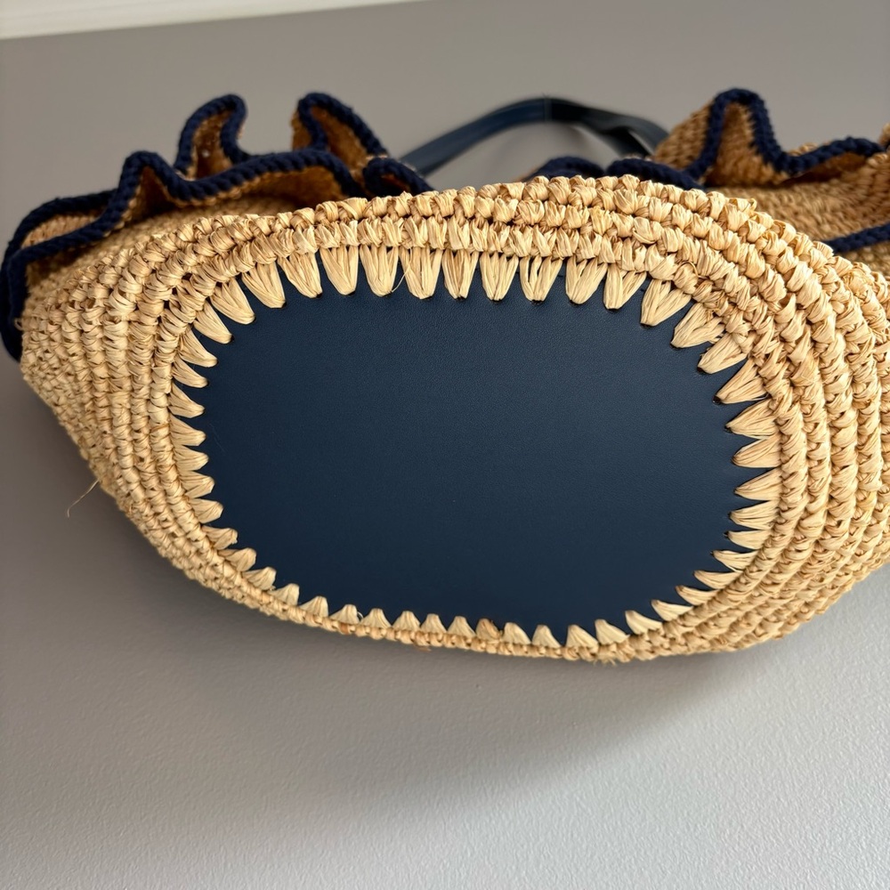 Mark & Graham Tan and Blue Raffia Ruffle Tote Bag NWOT Beach Pool Bag - Picture 12 of 13
